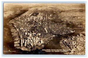 Aerial View New York City NY United Air Lines Real Photo RPPC Postcard (FR3)