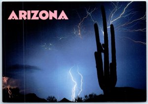 Postcard - Lightning show behind a Giant Saguaro Cactus - Arizona