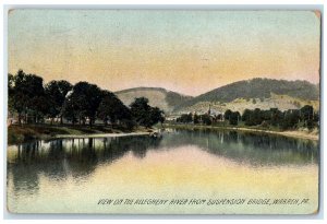 1908 Allegheny River From Suspension Bridge Warren Pennsylvania PA Tree Postcard