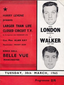 Billy Walker vs Brian London Manchester Boxing Theatre 1965 Sports Programme