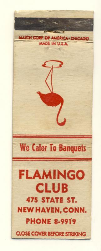 New Haven, Conn/CT Matchcover, The Flamingo Club Restaurant