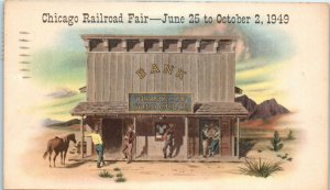 1940s Chicago Railroad Fair 1949 Cowboys Bank of Gold Gulch Postcard