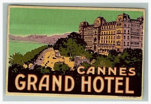 Grand Hotel Cannes Luggage Label Sticker Poster Stamp Vtg France 