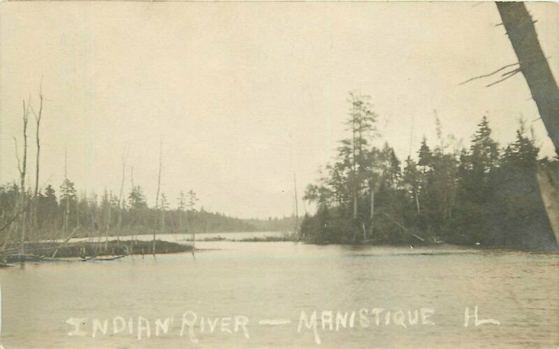 Manistique Illinois Indian River 1908 RPPC Photo Postcard 21--6240