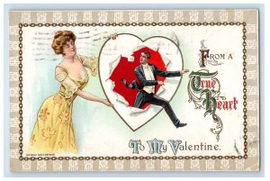 1910 Valentine Pretty Girl True Love Big Heart Embossed South Bend IN Postcard