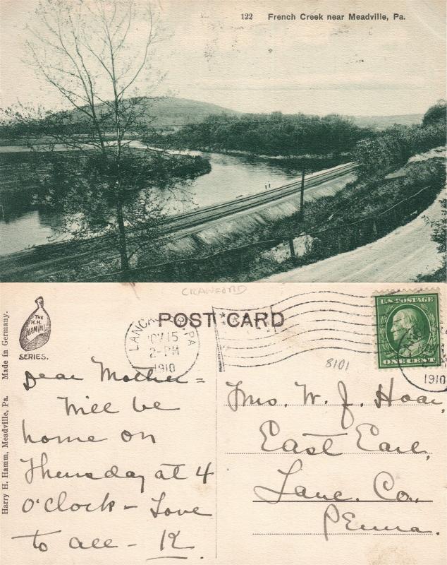 MEADVILLE PA FRENCH CREEK 1910 ANTIQUE POSTCARD railway railroad