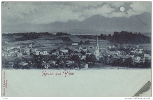 Blue Tint: Gruss aus PRIEN, Rosenheim, Germany; Aerial View, 00-10s