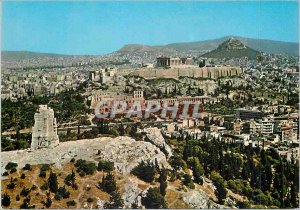 Postcard Modern Athens aerial view of the Acropolis and the Monument Philopappos