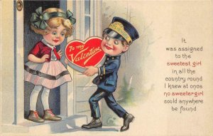 VALENTINE HOLIDAY CANDY HEART CHOCOLATE DELIVERY POSTCARD (c. 1910)