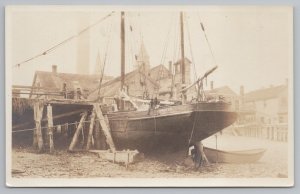 Real Photo Postcard~Sailboat @ Pier~RPPC 
