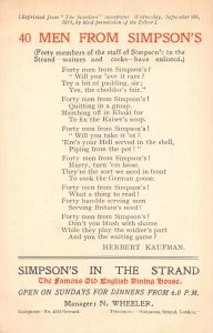 L520 Simpson's in the Strand dining house Advertising vintage postcard