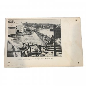 WARREN, MAINE ME - ALEWIVE FISHING GEORGES RIVER - VINTAGE RPPC POSTCARD RARE 