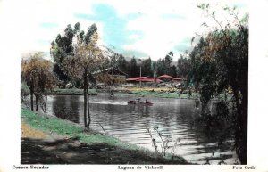 Cuenca Ecuador scenic view boaters on Laguna de Viskocil real photo pc BB2232