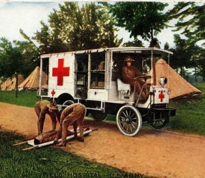 Field Hospital US Army Ambulance Stretcher Tents Postcard American Colortype DB