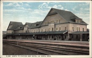 Fred Harvey La Junta CO Santa Fe Railroad Train Station Depot Vintage Postcard