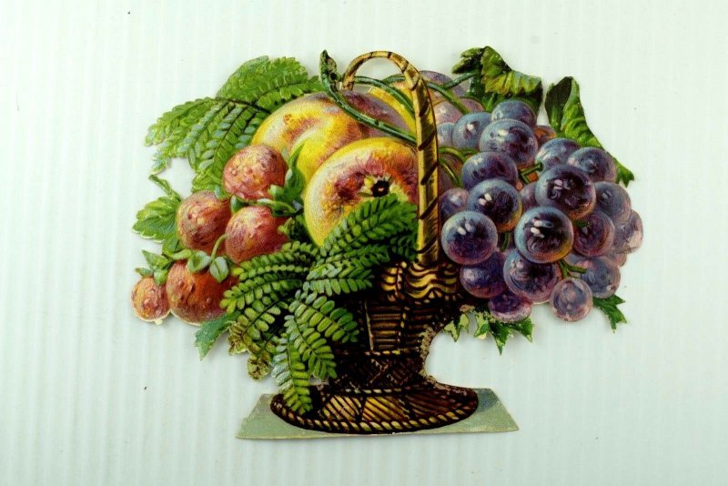 Lot Of 2 1880's-90's Large Victorian Die-Cuts Roses Fruit In Baskets Fab! *R