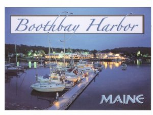 Yachts, Boothbay Harbor At Dusk, Maine, Chrome Postcard