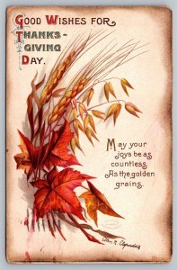 Postcard Ellen Clapsaddle Artist Signed Thanksgiving Day Fall Harvest Foliage