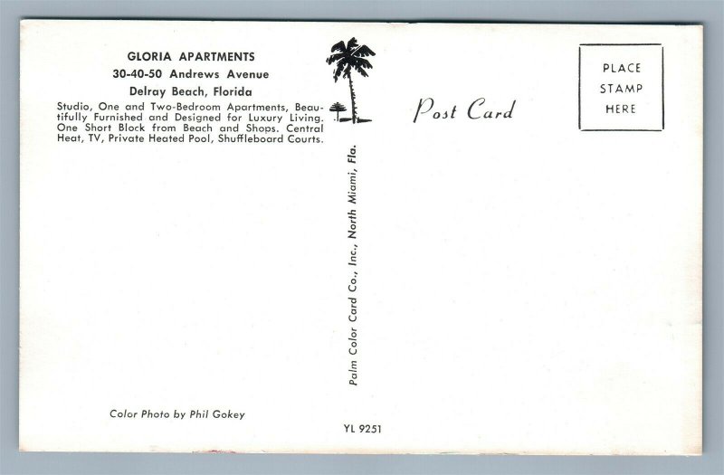 DELRAY BEACH FL GLORIA APARTMENTS VINTAGE POSTCARD