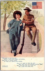 1909 Girl & Her Military Lover The Right Girl for a Military Man Posted Postcard