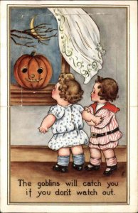 Halloween Children & JOL Cut-Out Foldback w/ Stand Whitney Postcard EXC COND