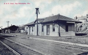 New Philadelphia Ohio B. & O. Train Depot, Sky Tinted Lithograph PC U8523