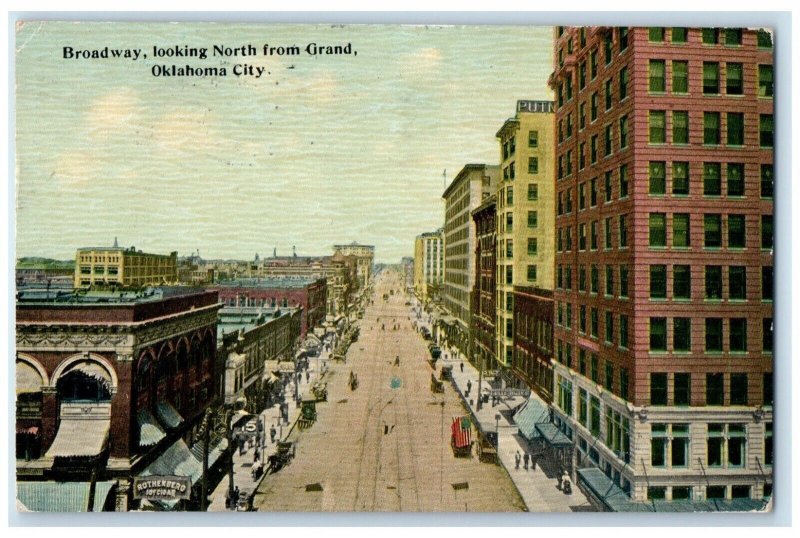1911 Broadway Looking North Grand Oklahoma City Oklahoma Posted Vintage Postcard