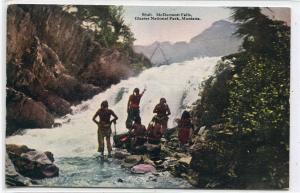 Native American Indians McDermott Falls Glacier National Park Montana postcard