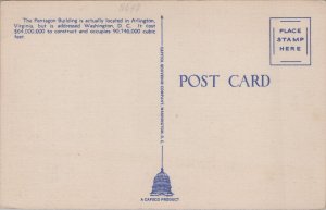 Pentagon Building Arlington Virginia Linen Postcard C246