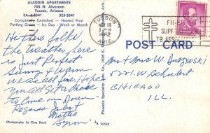 ALADDIN APARTMENTS Tucson, AZ Swimming Pool Roadside 1962 Vintage Postcard