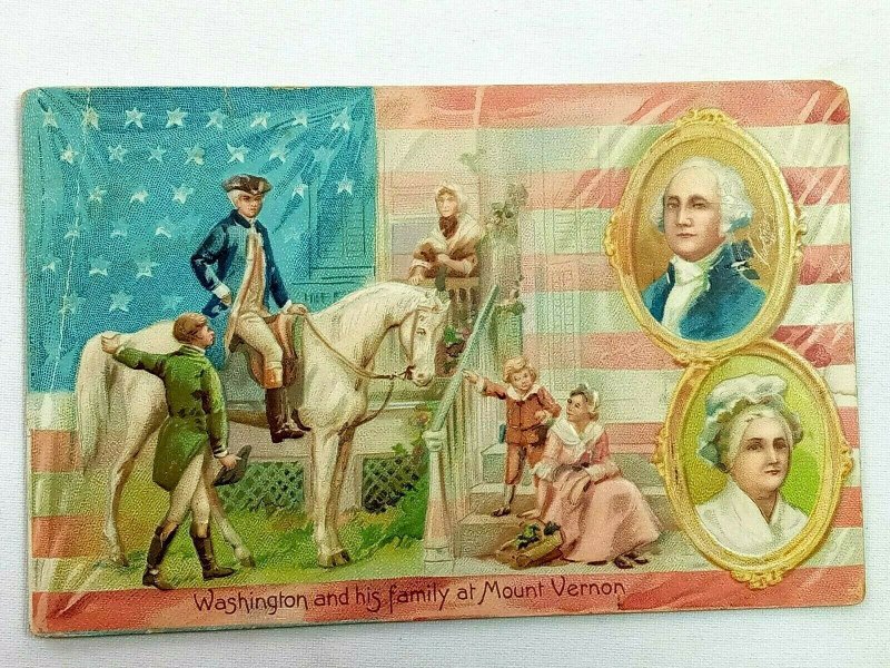 Vintage Postcard 1910's Washington and His Family at Mount Vernon Embossed