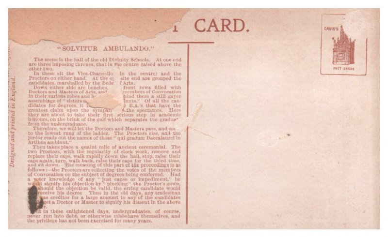 Solvitur Ambulando Proctors Walk in the Divinity School Oxford RPPC Postcard