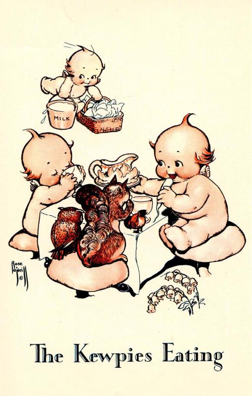 The Kewpies Eating.  Artist: Rose O'Neill   (Reproduction)