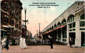 New Jersey Atlantic City Tennessee Avenue & Boardwalk Showing Youngs Hotel  1913