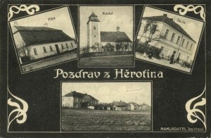 czech, MĚROTIN, Multiview, Rectory, Church, School (1912) Postcard