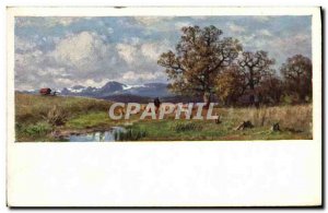Old Postcard Landscape Sheep Shepherd
