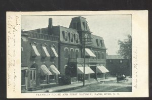 OVID NEW YORK FRANKLIN HOUSE FIRST NATIONAL BANK VINTAGE POSTCARD 1906