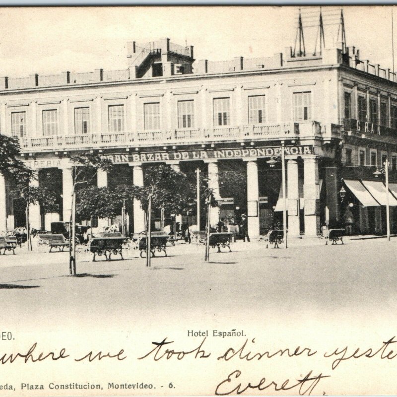 Pre-1907 Montevideo, Uruguay Litho Photo Hotel Espanol Enrique Moneda Post A15