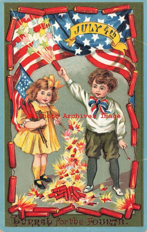 July 4th, Unknown No UP02-2, Children Playing with Fireworks, Patriotic