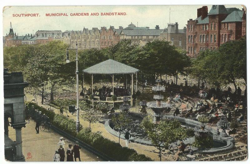 Southport, Municipal Gardens & Bandstand PPC, 1918 Local PMK by Tuck 