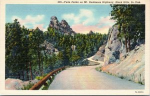 postcard South Dakota - Twin Peaks on Mt. Rushmore Highway, Black Hills