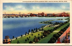 Vtg Charles River Esplanade West Boston Bridge Boston Massachusetts MA Postcard