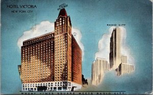 Vintage New York City Postcard - Hotel Victoria - Radio City