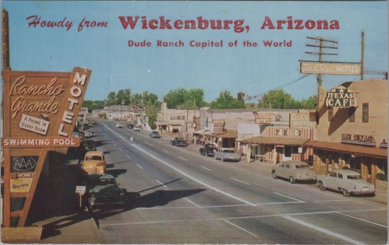 Postcard Howdy from Wickenburg Arizona AZ Vintage Cars