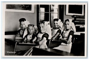 c1950's Children Girls Walcheren Zeeland Netherlands RPPC Photo Postcard