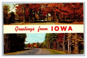 Vintage 1960's Postcard Greetings From Iowa - Highway Fall Foliage Beautiful