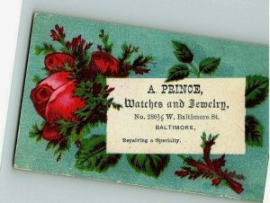 A Prince Watches & Jewelry Flowers Floral Victorian Calling Card Baltimore MD 
