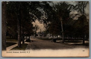 Postcard Summit NJ c1909 Summit Avenue Street View Hand Tinted CDS Cancel