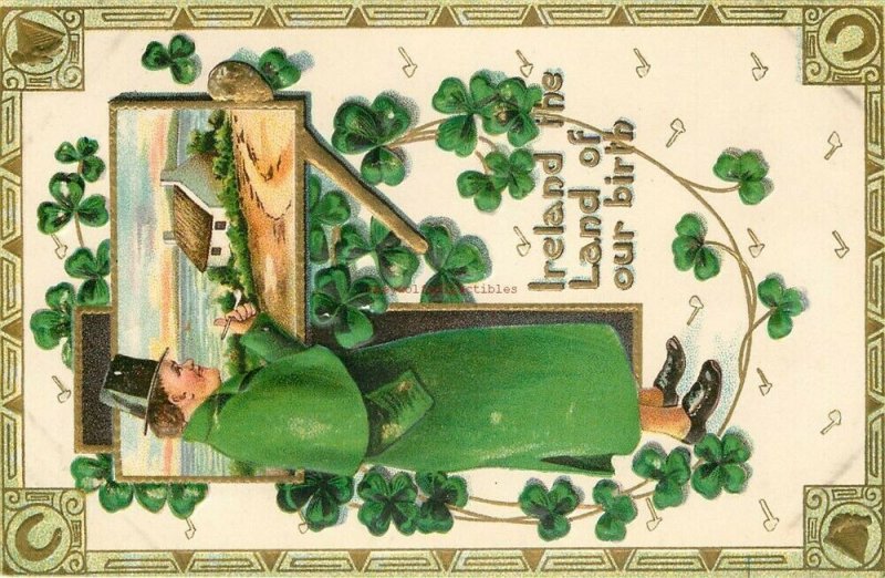 Saint Patrick's Day, Man Painting a Picture of a House, Shamrock, Embossed