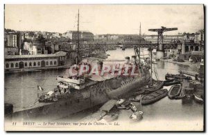 Postcard Old Military Brest Port Vue Prize du Chateau boat